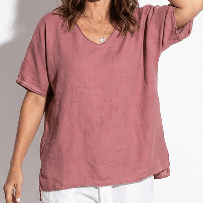 Women's blouse with V-neck and short sleeves