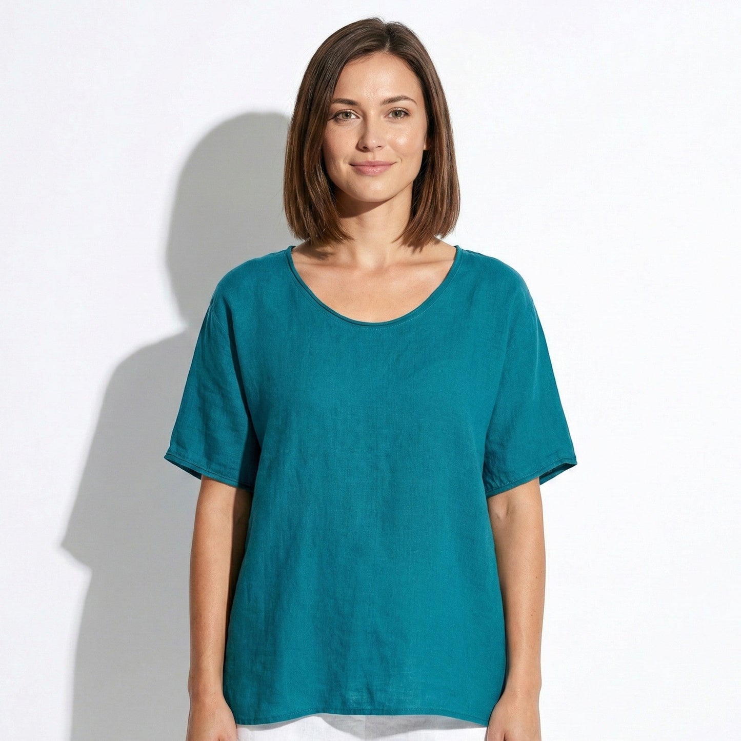 Women's blouse with V-neck and short sleeves