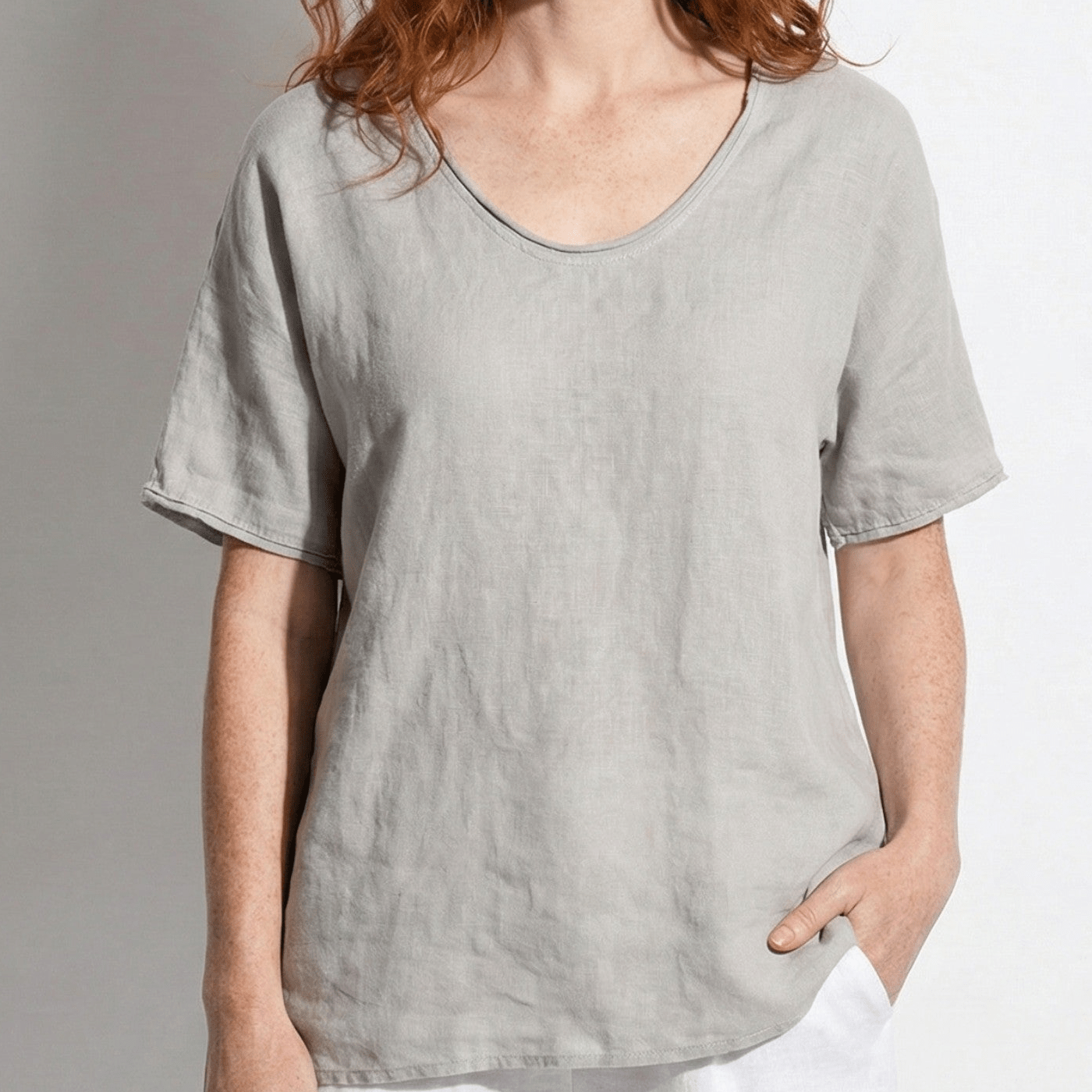 Women's blouse with V-neck and short sleeves