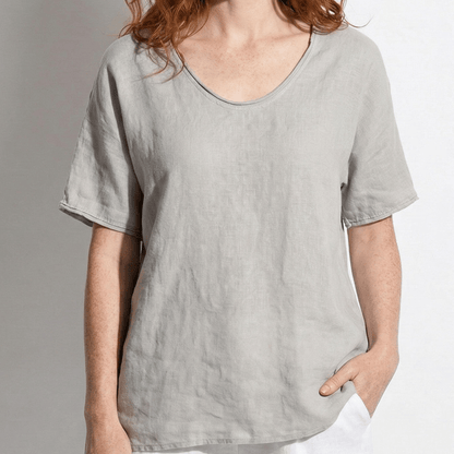 Women's blouse with V-neck and short sleeves