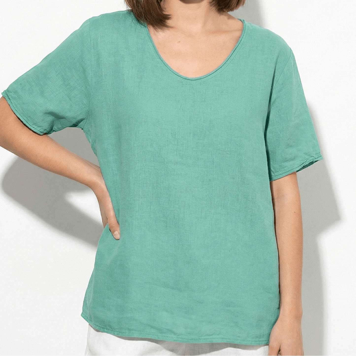 Women's blouse with V-neck and short sleeves