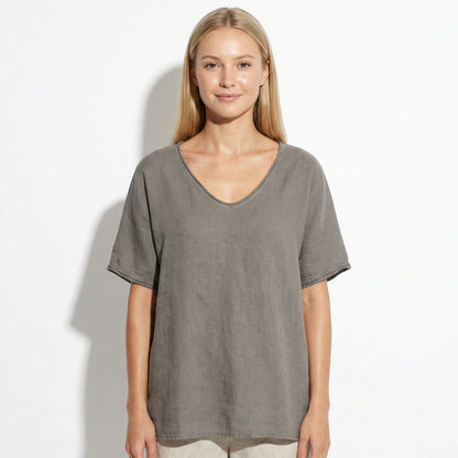 Women's blouse with V-neck and short sleeves