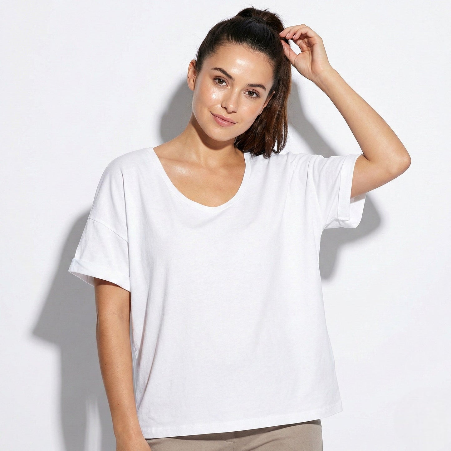 Women's blouse with V-neck and short sleeves
