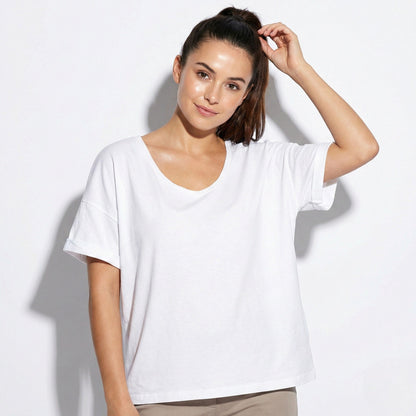 Women's blouse with V-neck and short sleeves
