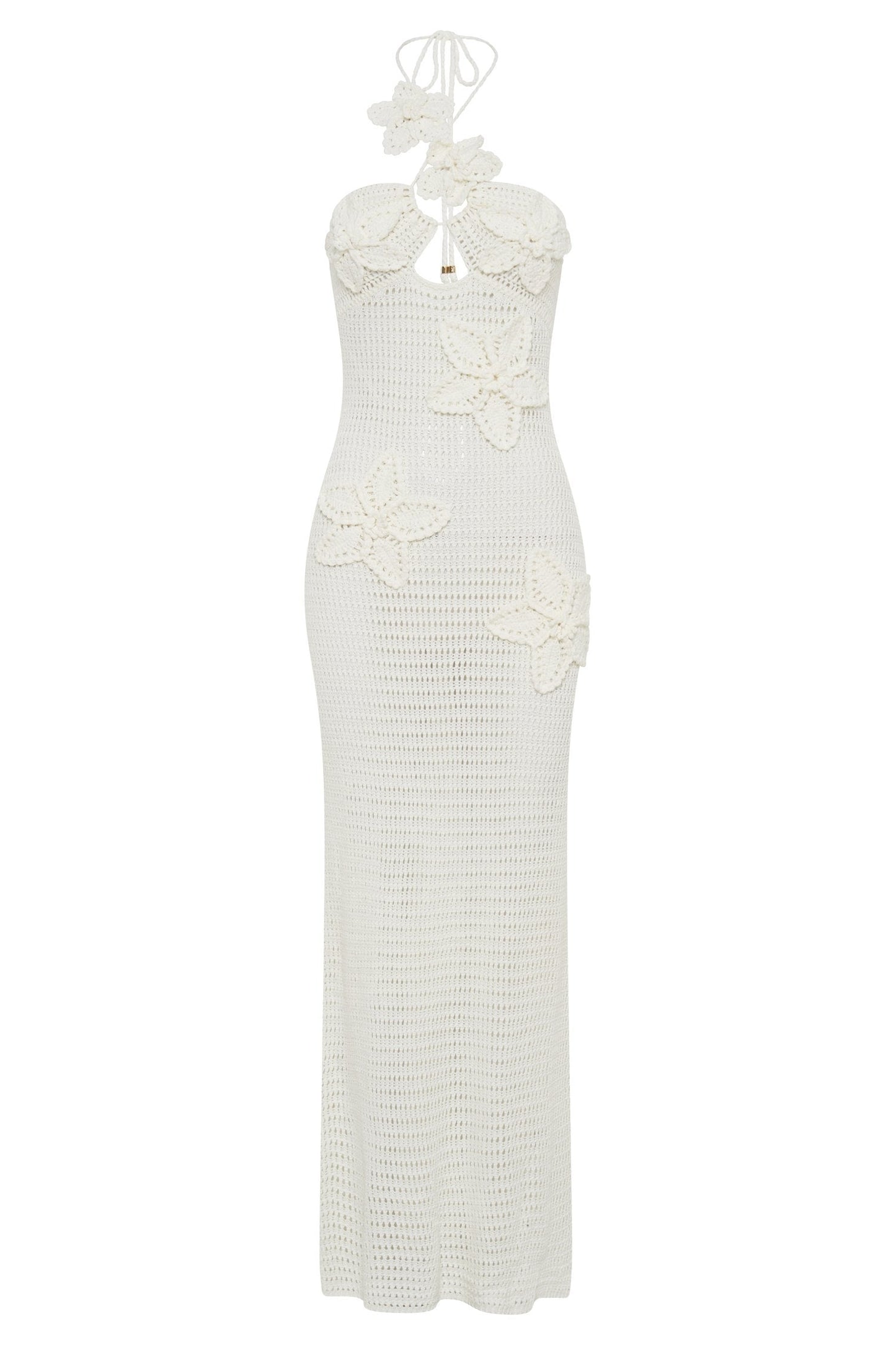Madison women's maxi dress with crochet lace and floral appliqués
