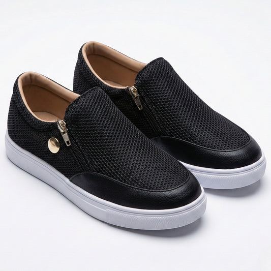 Women's sneakers with zipper and textured surface