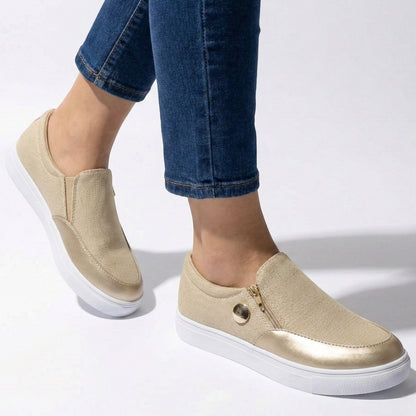 Women's sneakers with zipper and textured surface