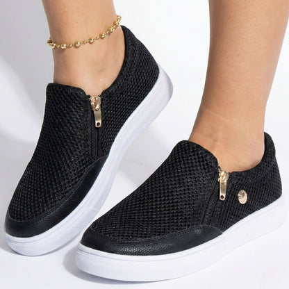 Women's sneakers with zipper and textured surface
