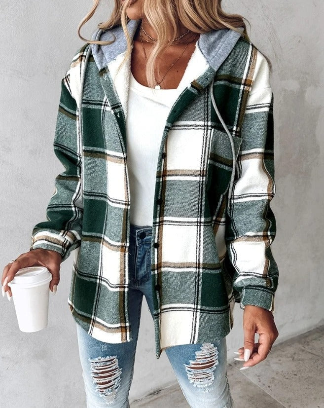 Women's jacket with check pattern and hood
