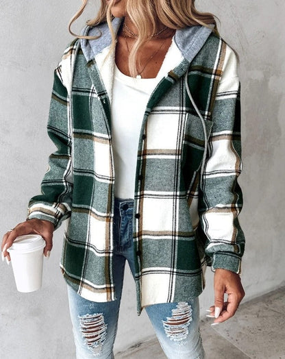 Women's jacket with check pattern and hood