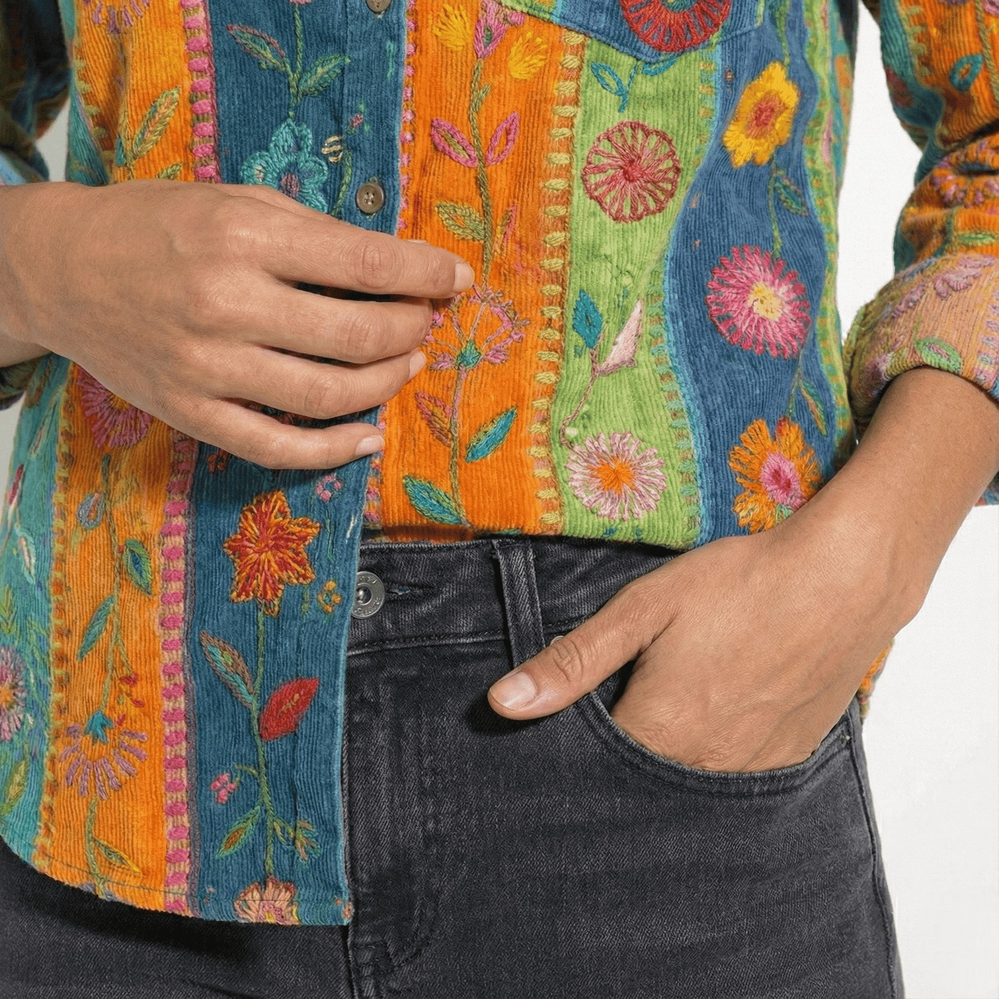 Women's Long Sleeve Shirt Blouse with Bandana Print Yoke, Classic Collar and Button Front in Vintage Western Style