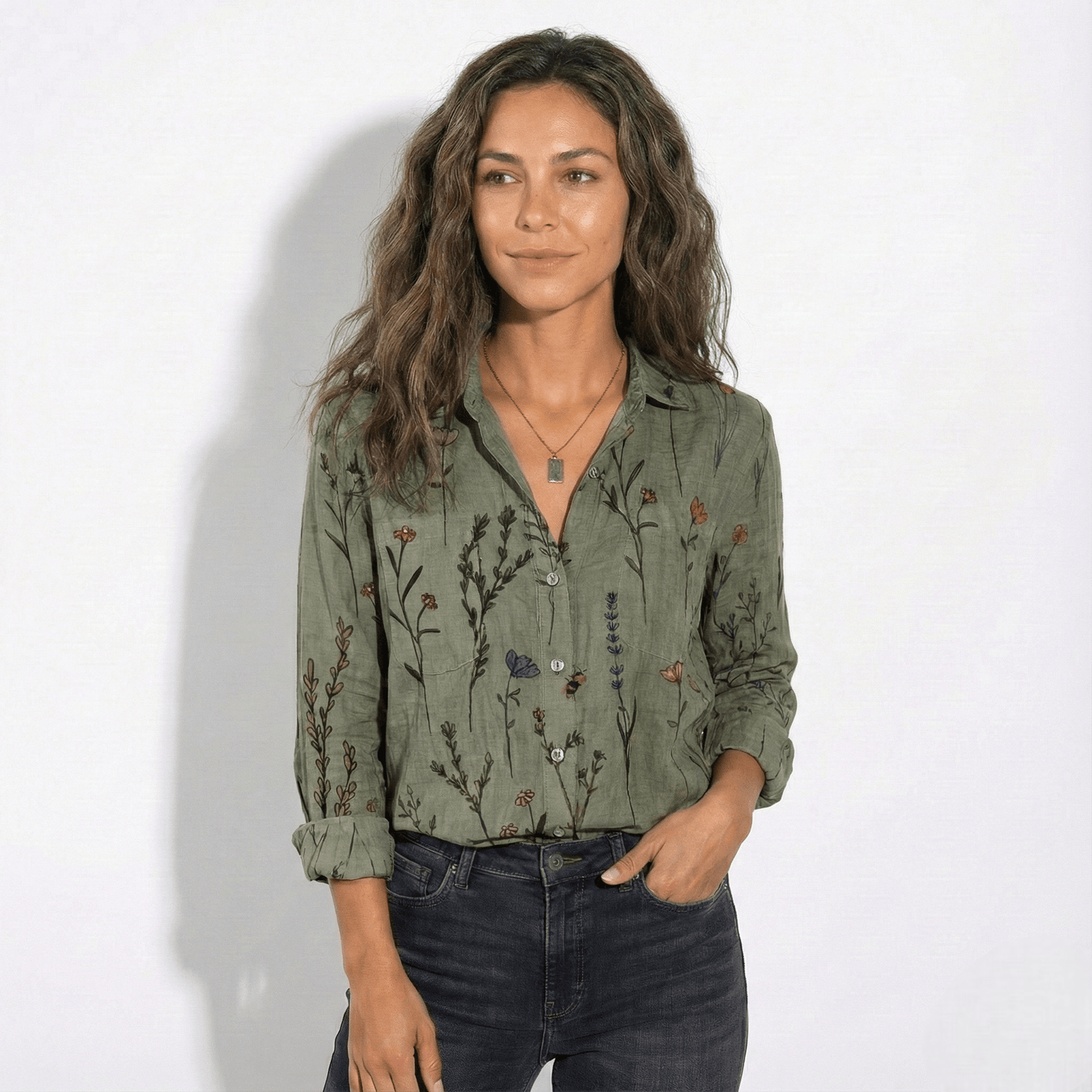Women's Long Sleeve Shirt Blouse with Bandana Print Yoke, Classic Collar and Button Front in Vintage Western Style