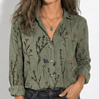 Women's Long Sleeve Shirt Blouse with Bandana Print Yoke, Classic Collar and Button Front in Vintage Western Style