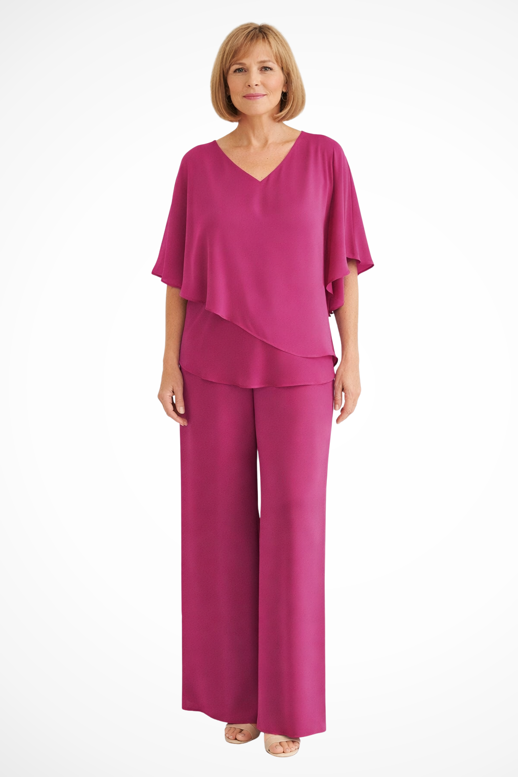 Women's Two-Piece Set with V-Neck and Wide Leg