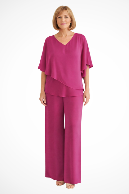 Women's Two-Piece Set with V-Neck and Wide Leg