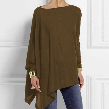 Women's summer top with boat neckline and asymmetrical hem