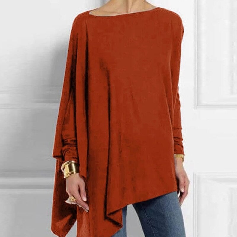 Women's summer top with boat neckline and asymmetrical hem
