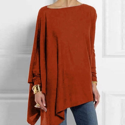 Women's summer top with boat neckline and asymmetrical hem